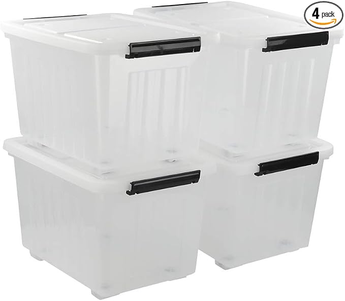 Asking 4-Pack Clear Large 50 L Plastic Storage Boxes, Plastic Storage Bins by Asking