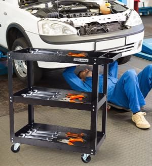 Utility Service Cart, 3 Shelf 200LBS Heavy Duty Steel Rolling Utility Cart - Image 8