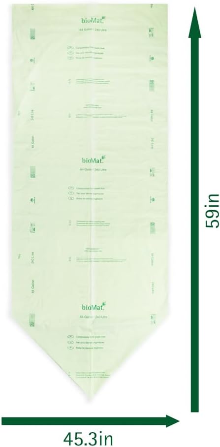 bioMat 64 Gallon Compostable Trash Bags Liners, BPI ASTM D6400 and CMA Certified - Image 2
