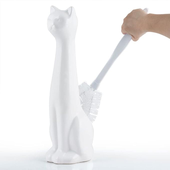 Allure Home Creation Cat 3-Piece Ceramic Toilet Brush Holder & Soap Dispenser - Image 4