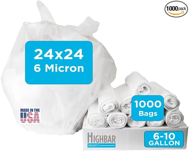 24" x 24" Clear Trash Bags, 6-10 Gallon Trash Bag, 6 Micron, Value Pack by HighBarTrashLiners