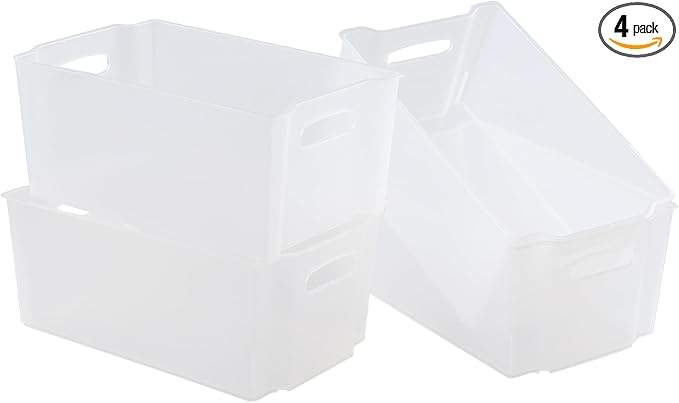 4-Pack Open Storage Organizing Bins, Matte Transparent Plastic Organizer Bins by Nihenok