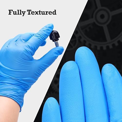 TitanFlex Heavy-Duty Blue Nitrile Gloves, Fully Textured, Mechanic Disposable - Image 5