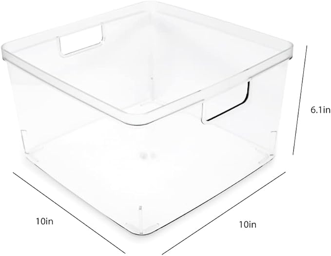 Isaac Jacobs 2-Pack Square Clear Storage Bins w/Cutout Handles, Plastic - Image 3