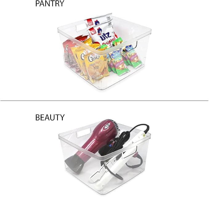 Isaac Jacobs 2-Pack Square Clear Storage Bins w/Cutout Handles, Plastic - Image 4