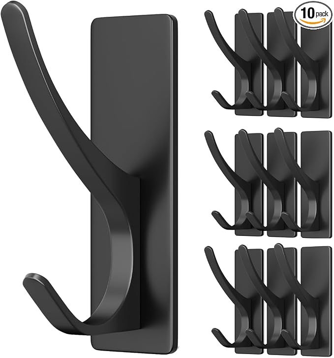 Self Adhesive Coat Hooks for Hanging, Heavy Duty Stainless Double Wall Hook for by pickpiff