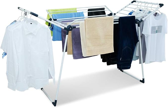 Clothes Drying Rack Adjustable Gullwing and Foldable Space-Saving Laundry Rack by YUBELLES