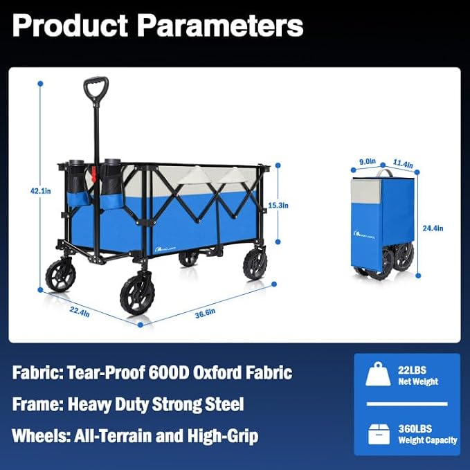 Moon Lence Collapsible Folding Wagon Cart Heavy Duty Folding Garden Portable - Image 5