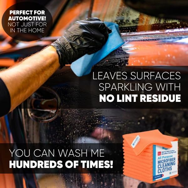 12" x 12" MW Pro Multi-Surface Microfiber Cleaning Cloths | Orange - Image 5