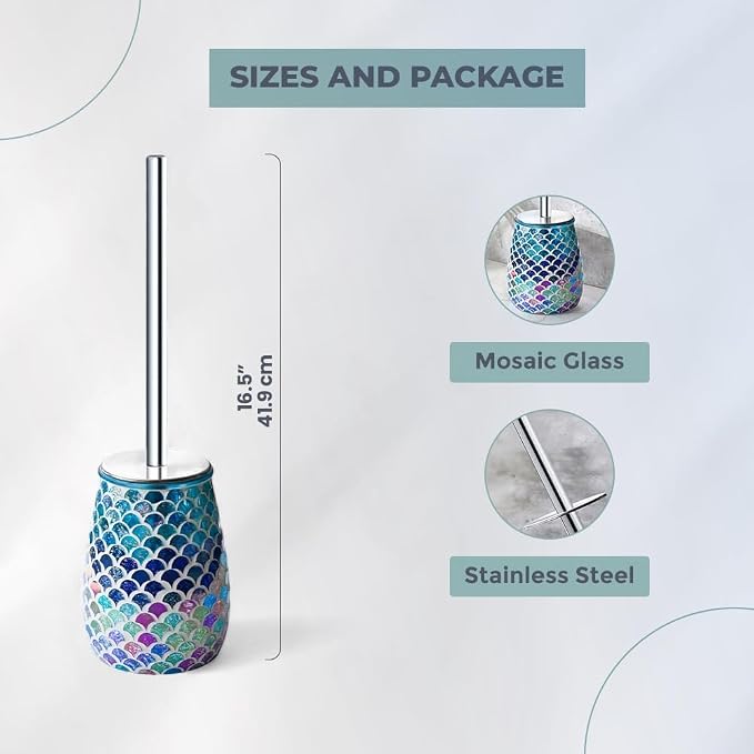 Escenzy Mermaid Bathroom Toilet Brush and Holder Set Mosaic Glass | Non-Rustic - Image 5