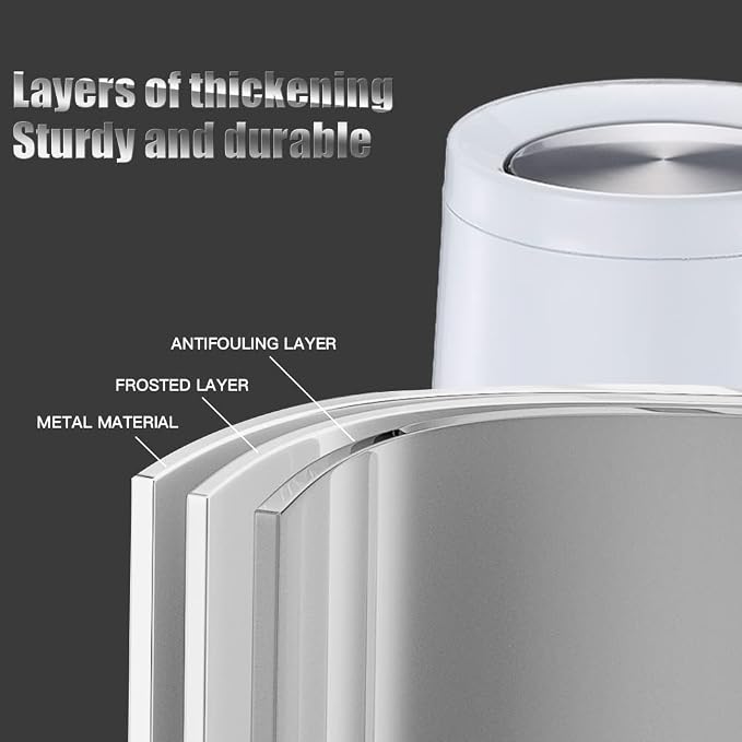 Household Swing White Bathroom Trash Can，Brushed Stainless Steel，10 L/3 - Image 4