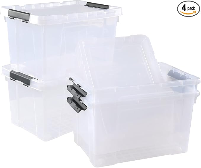 4 Pack 22 L Clear Plastic Storage Box by Drephia