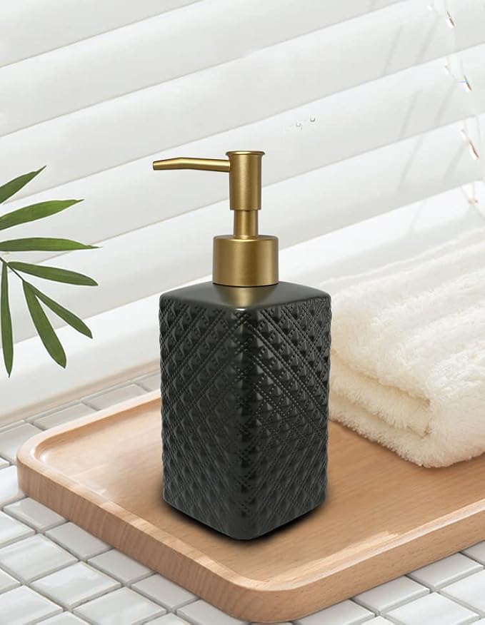 Gold Soap Dispenser for Bathroom, Refillable Countertop Ceramic Hand Soap - Image 3