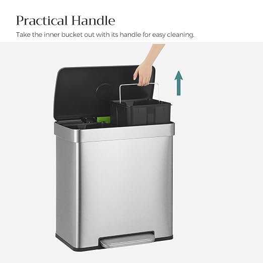 SONGMICS Kitchen Trash Can, 16 Gallon Dual Compartment Garbage Can, 60L Pedal - Image 9