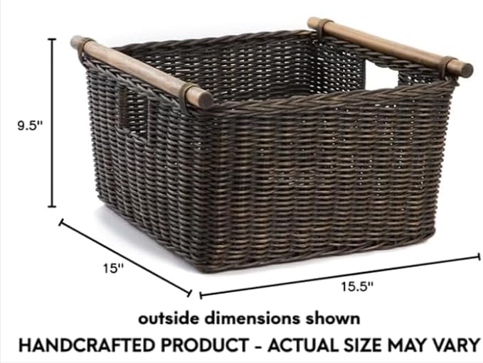 The Basket Lady Deep Pole Handle Wicker Storage Basket, 15 in L x 15.5 in W x - Image 6