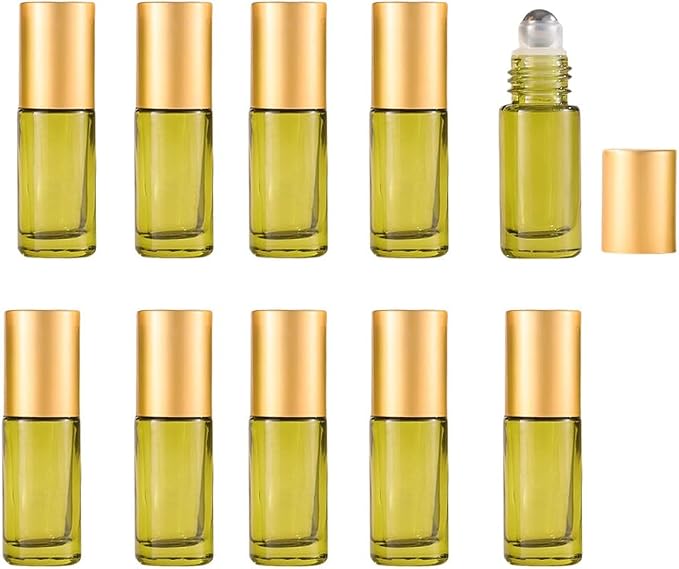 10 Pack Glass Roller Bottles for Essential Oils, 10ml Green Roll on Bottles - Image 5