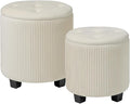 Big Round Ottoman with Storage Set of 2, Upholstered Velvet Vanity Stool by HomePage