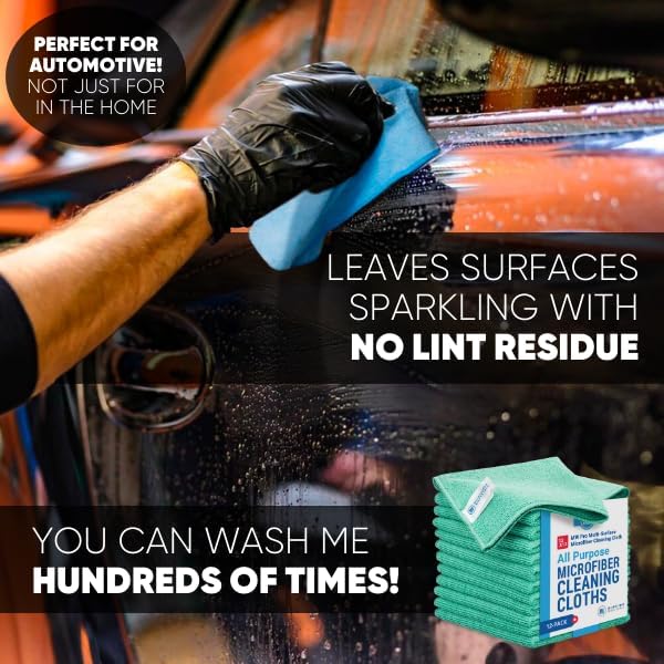 12" x 12" MW Pro Multi-Surface Microfiber Cleaning Cloths | Green - Image 5