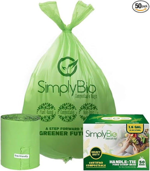 1.6 Gallon Compostable Trash Bags Handle, Heavy Duty Thick 0.6 Mil, 6.06 Liter by Mazatzal