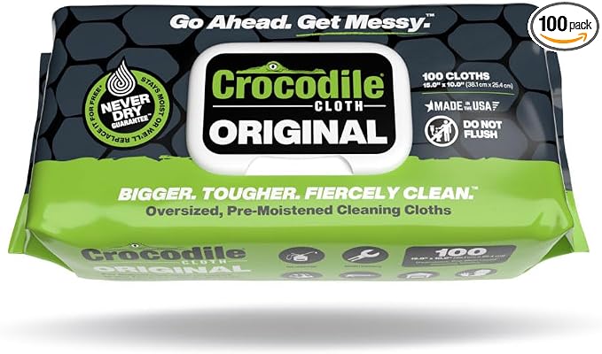 Crocodile Cloth Original Cleaning Wipes – 100 Hand & Tool Industrial Cleaning by CrocodileCloth