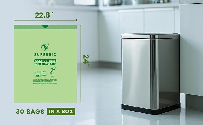 SUPERBIO 8 Gallon Compostable Drawstring Kitchen Waste Bags, 30.3 Liter - Image 4