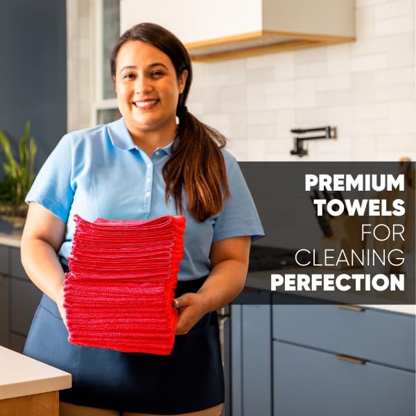 MW Pro Microfiber Cleaning Cloth | Red | Size 16" x 16" | All Purpose - Image 3