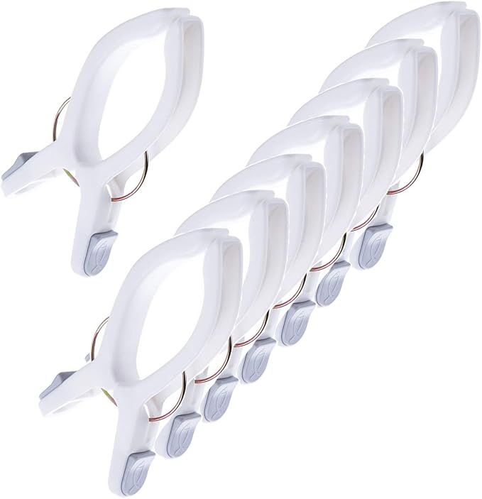 8 Pack Beach Towel Clips for Beach Chairs White Jumbo Size Towel Clamps Lounge - Image 4