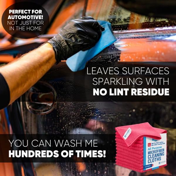 12" x 12" MW Pro Multi-Surface Microfiber Cleaning Cloths | Red - Image 5