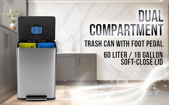 Simpli-Magic 16 Gallon Step Trash Can – Dual Compartment Kitchen Garbage Can – - Image 5