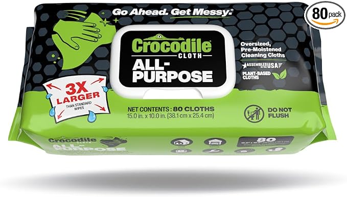 Crocodile Cloth All-Purpose Cleaning Wipes – 80 Count, Safe on Skin by CrocodileCloth