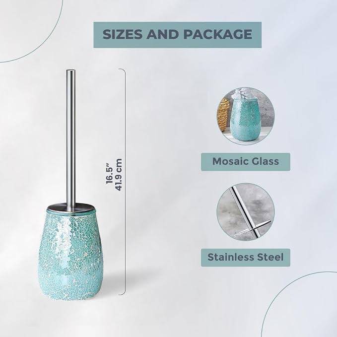 Escenzy Turquoise Green Toilet Brush and Holder Set Mosaic Glass | Non-Rustic - Image 5
