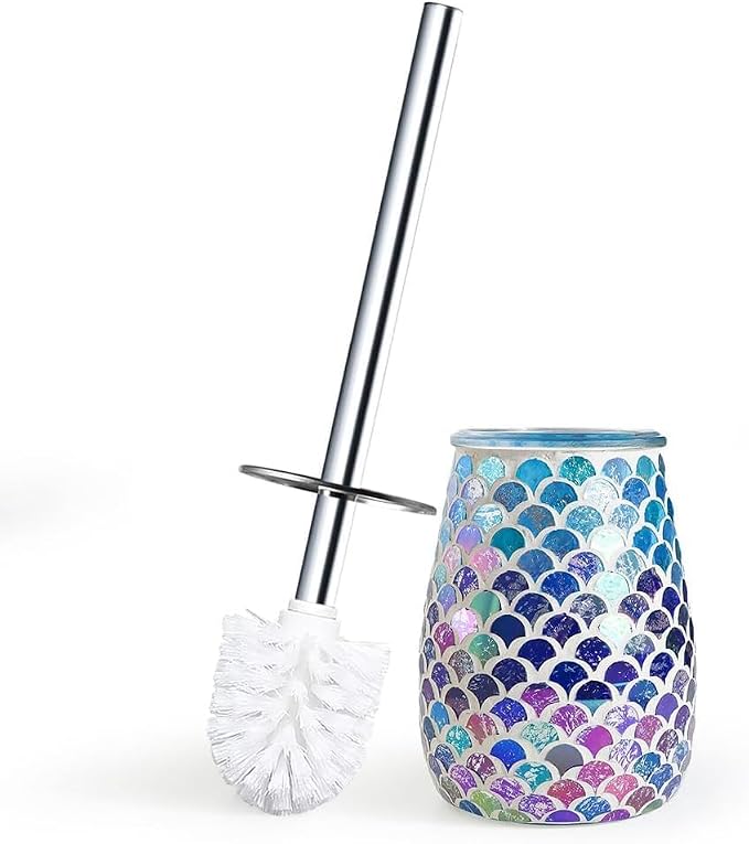 Escenzy Mermaid Bathroom Toilet Brush and Holder Set Mosaic Glass | Non-Rustic by Escenzy