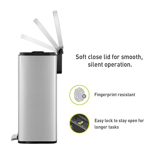 EKO Madison Brushed Stainless 50 Liter/13.2 Gallon Step Trash Can - Image 3