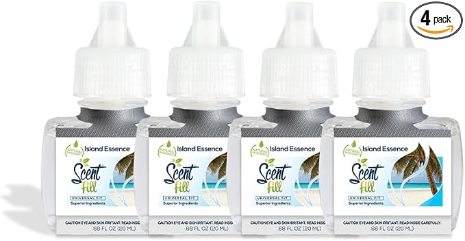 Scent Fill Island Essence Plug in Air Freshener, 4 Scented Oil Refills by ScentFill