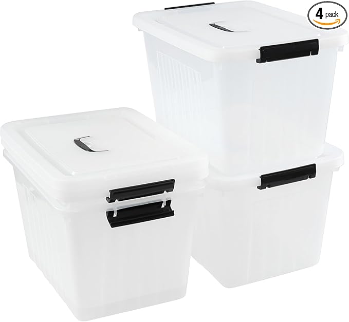 Bringer 4-Pack Clear Plastic Latching Storage Box, 18 L Storage Bin by Bringer