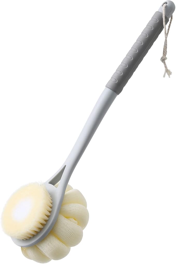 Shower Body Brush, Soft Bristles and Beautiful Pumpkin Loofah 14” Long Handle by HONOMA