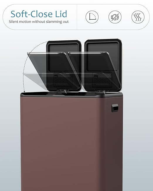 16 Gal Dual Trash Can, Stainless Steel Kitchen Garbage Bin, Recycle Dustbin - Image 4