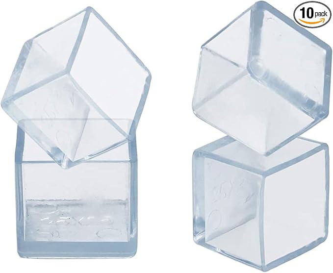 10 Pcs Transparent Square Anti-Slip Rubber Leg Tips Chair Leg Caps Furniture by Unknown