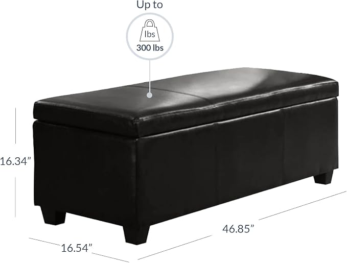 BELLEZE Storage Faux Leather Ottoman, 47 Inch Bench Bedroom Bench - Image 3