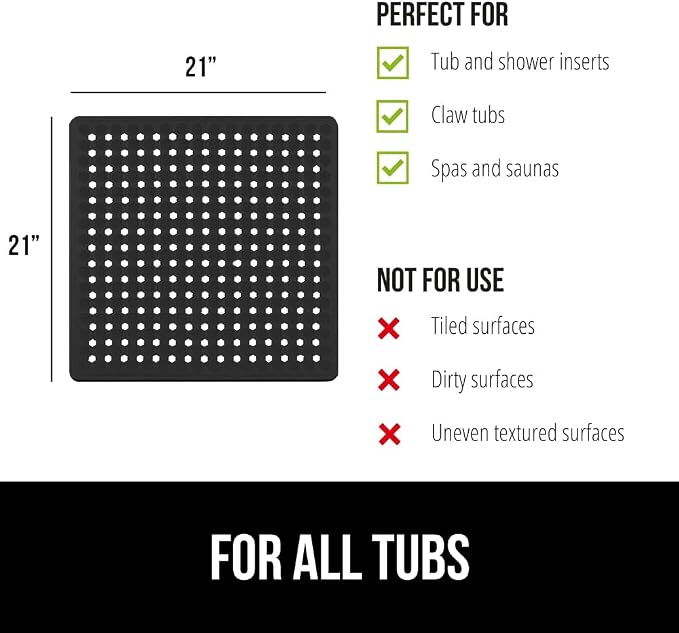 GORILLA GRIP Patented Square Shower Stall Mat, Small Bathtub Floor Mats - Image 6