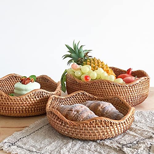 Rattan Bread Basket, Hand Woven Fruit Basket, Wicker Serving Basket Bowl - Image 3