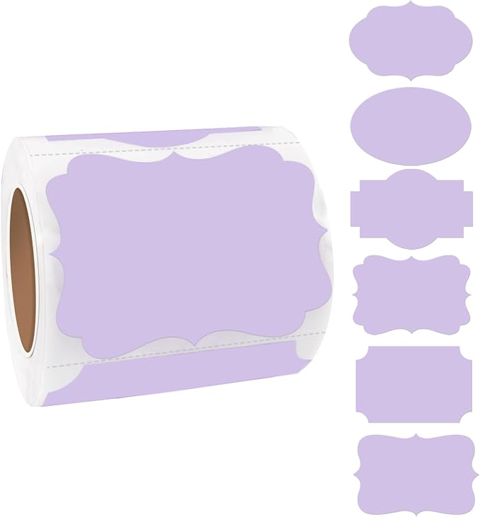 Purple Labels - 250 PCS 3" x 2" Fancy Shape Stickers by Yeachlaing