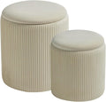 Round Set of 2 Ottoman with Storage-Upholstered Velvet Vanity Stool by HomePage