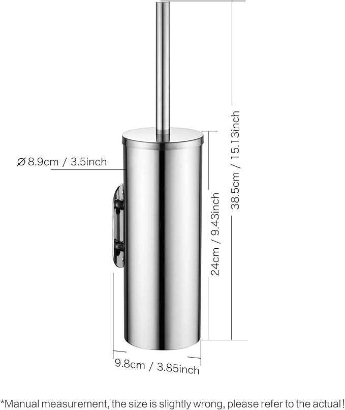 Toilet Brush and Brush Holder, Stainless Steel No-Punch Hook Base Dual Purpose - Image 3