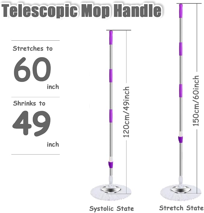 Extended Spin Mop Replacement Mop Handle, Upgraded 60-inch 360 Degrees Rotating - Image 6