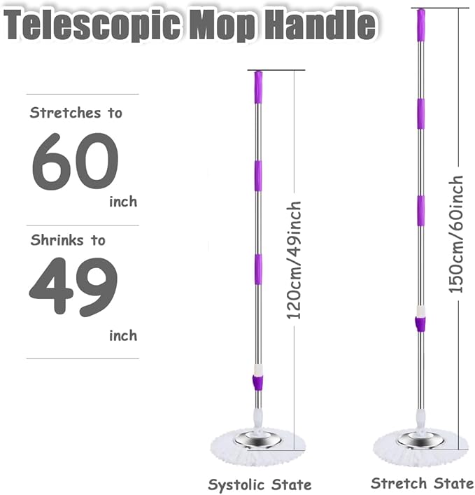 Extended Spin Mop Replacement Mop Handle, Upgraded 60-inch 360 Degrees Rotating - Image 3
