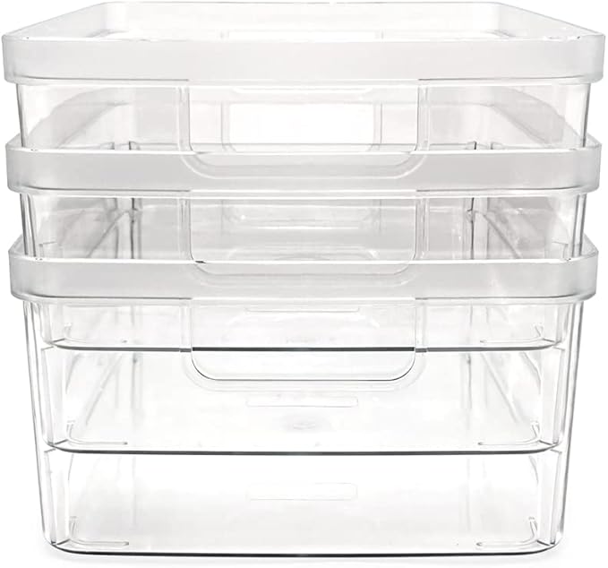 Isaac Jacobs 3-Pack Medium Clear Storage Bins w/Cutout Handles, Plastic - Image 6