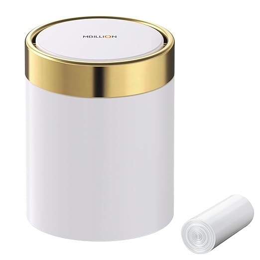 Mini Trash Can with Lid, Desktop Small Trash Can Recycling Bin Cute Metal by Mbillion