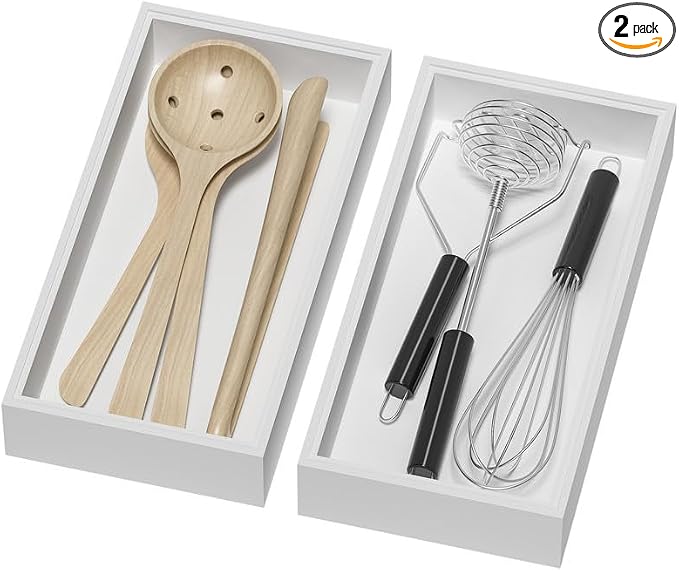 Bamboo Drawer Organizer, Cutlery Silverware Organizer by Lixple