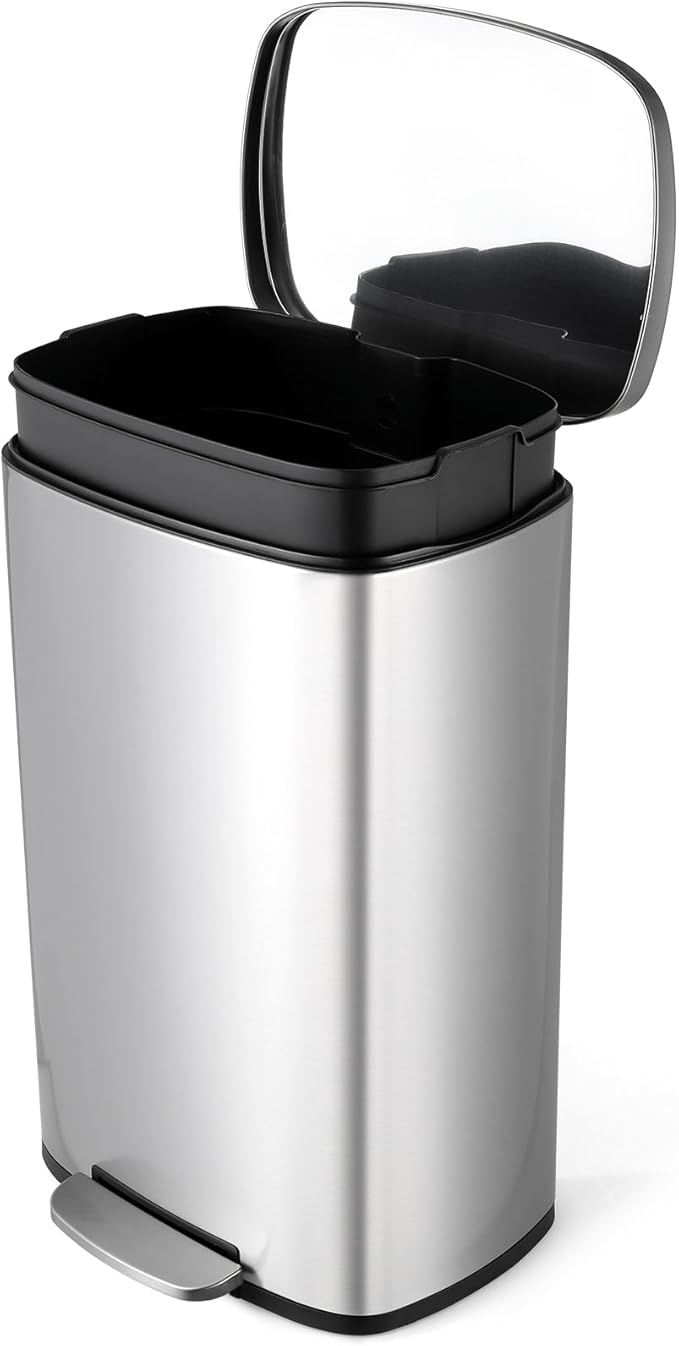 8 Gal Kitchen Trash Can, 30L Recycling or Garbage Bin, Brushed Stainless Steel by ComfyCorner